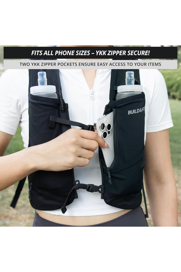 LITEVEST Running Vest with 2X 500ml Soft Flasks – 7 Pockets, Lightweight, Breathable Hydration Vest – Premium, Secure, Comfort & Style for Training, Trails, Marathons & Everyday Runs