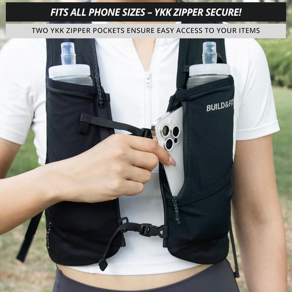 LITEVEST Running Vest with 2X 500ml Soft Flasks – 7 Pockets, Lightweight, Breathable Hydration Vest