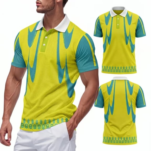 LITHO FIELD Men's Colorblock Stripe Polo Shirt Quick Dry Moisture Wicking Mesh Short Sleeve Golf Athletic Polo with Ribbed Collar 2-Button Placket