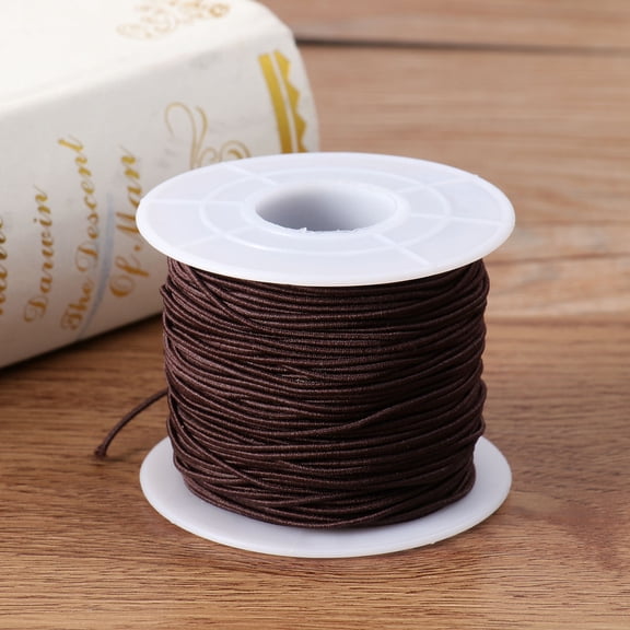 LITINKIMI 50m Coffee Elastic Jewelry String Thread for Beads , 1.2mm Round Rubber Polyester Cord Roll