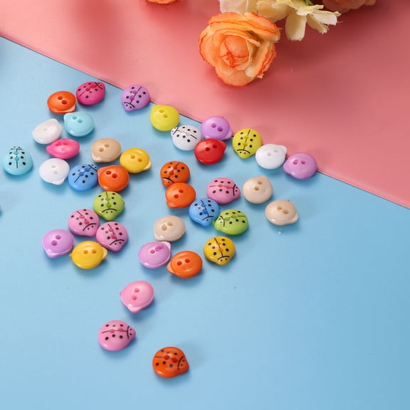 LITINKIMI 100 Pieces Resin Ladybug Buttons Assorted Colors for Sewing Clothes and Craft Projects