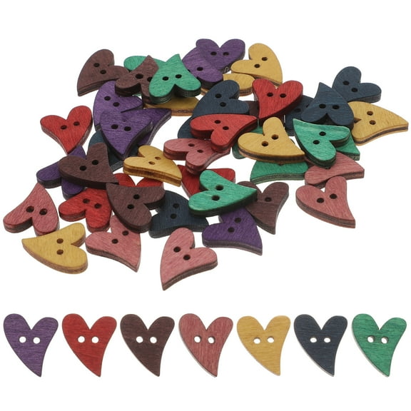 LITINKIMI 100pcs Heart Shaped Wood Sewing Buttons Rustic Colored with 2 Holes Love Heart for Arts Projects Sewing Clothing Craft Decoration