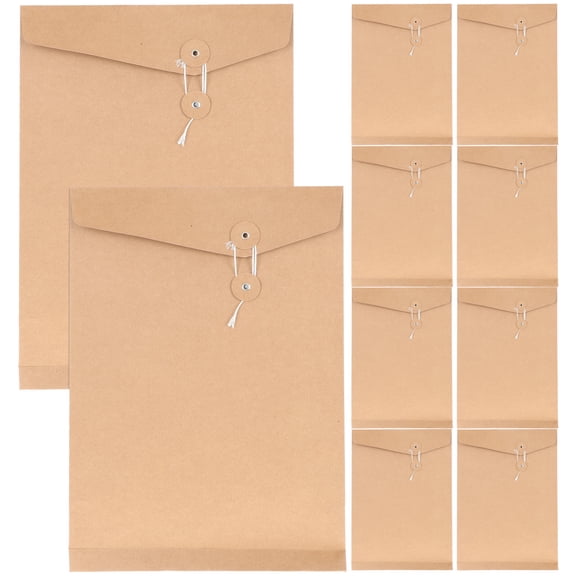 LITINKIMI 10Pcs A4 Kraft Paper File Envelope with String Tie for Document Organization