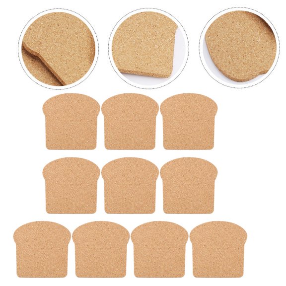 LITINKIMI 10Pcs Home Use Cork Coasters Toast Shape Heat Resistant Table Cup Mats