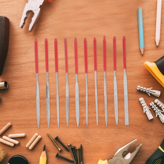 LITINKIMI 10Pcs Metal Files for Home Use with Durable Red Rubber Grip and Multiple File Sizes