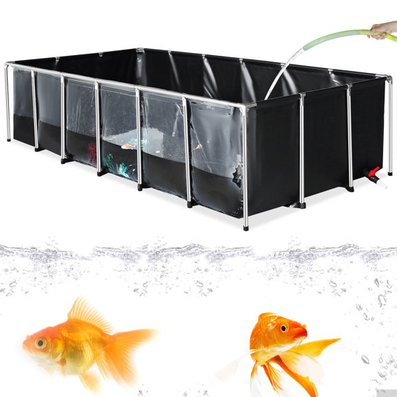 LITINKIMI 118x59 In Koi Fish Aquarium Tank, 750 Gallon Plastic Pond for Outside, Stainless Steel Backyard Pond with Clear Window