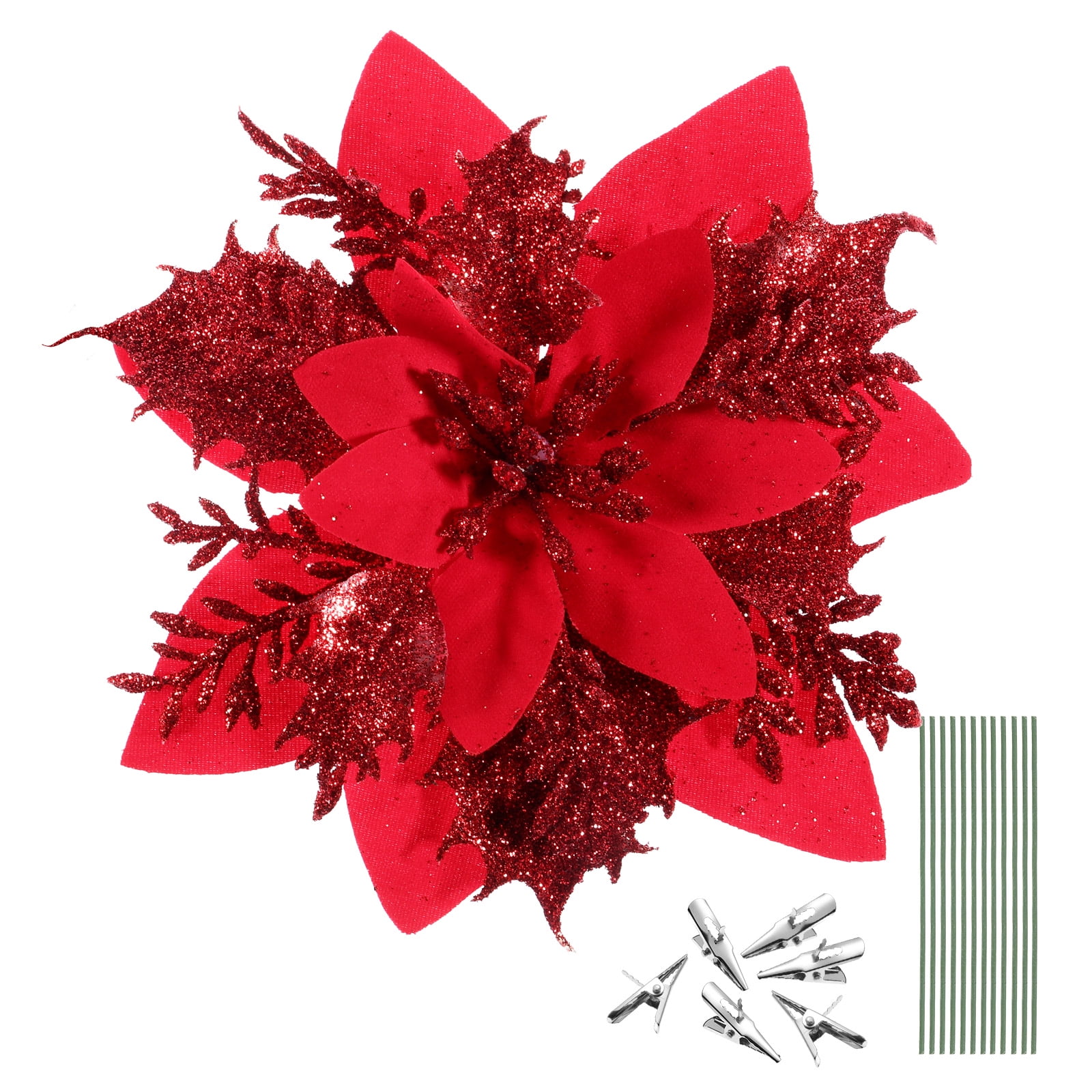 LITINKIMI 12pcs Christmas Glitter Poinsettia Flowers Artificial Flowers ...