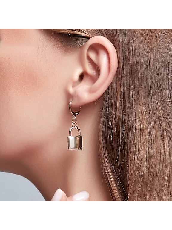 1 Pair Plated Lock Earrings, Punk Style Unisex Dangle Pendant Jewelry for Men and Women