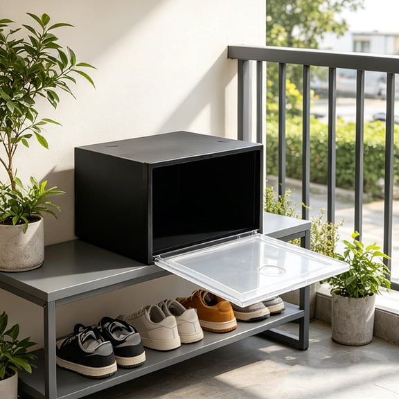 LITINKIMI 1Pc Footwear Storage Box Black Plastic Moisture Proof for Home