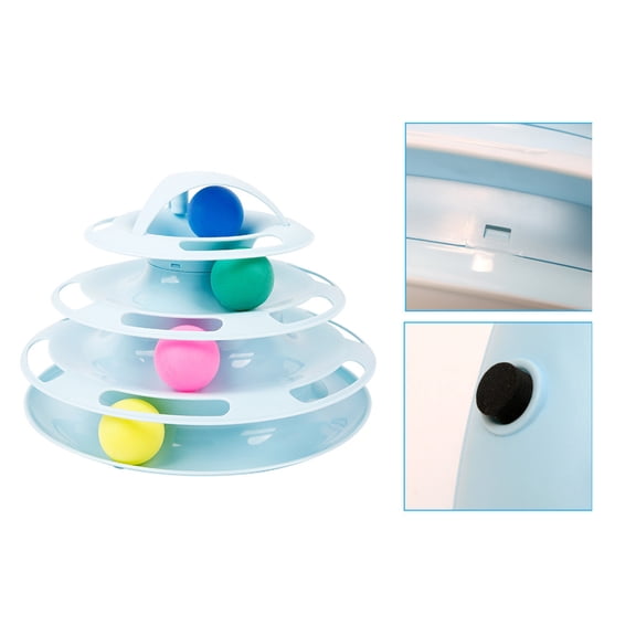 LITINKIMI 1Pc Blue Cat Track Tower with Rotating Ball and Four Layers for Active Cats