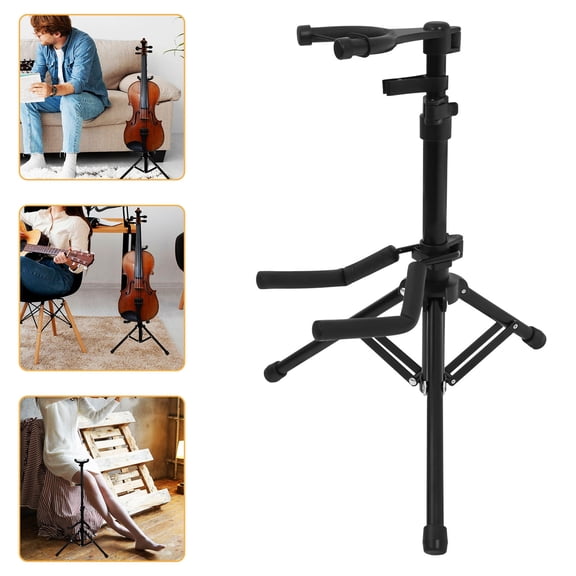LITINKIMI 1Pc Foldable Black Violin Stand Portable Self Locking Tripod Support Rack for Storage Use