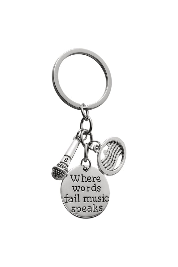 Metal Music Keychain with Microphone Charm for Keys or Bag Accessory, 1 Pc