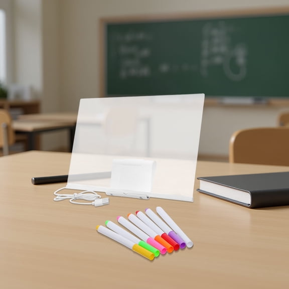 LITINKIMI 1Set Acrylic Dry Erase Board with LED Light and Smooth Pen for Drawing Writing At Home Office