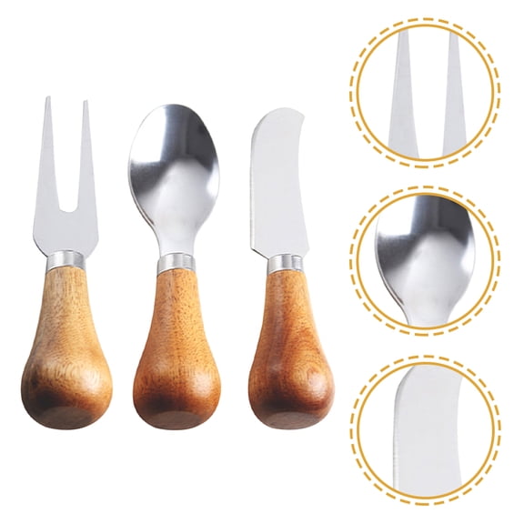 LITINKIMI 1Set Portable Cheese Spreader and Fork Set with Stainless Steel and Wood Kitchen Accessories
