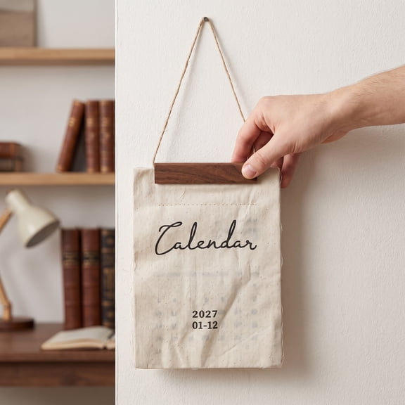 LITINKIMI 2027 Wall Flip Calendar Cotton Fabric with Rustic Beige Design for Home and Office