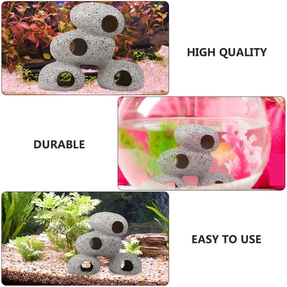 LITINKIMI 2Pcs Aquarium Resin Stones Grey Fish Tank Decor Hiding Ornament Durable Landscape Shelter