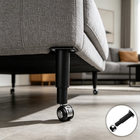 LITINKIMI 2Pcs Black Adjustable Metal Couch Legs with Locking Casters for Stable Home Furniture Support