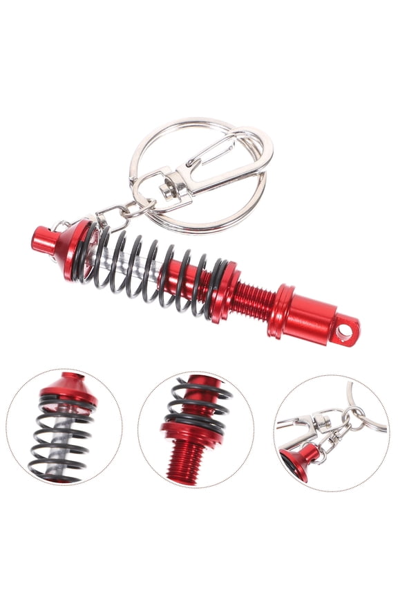 2Pcs Auto Part Keychain in Red Aluminum Alloy with Stretchable Coilover Spring Design