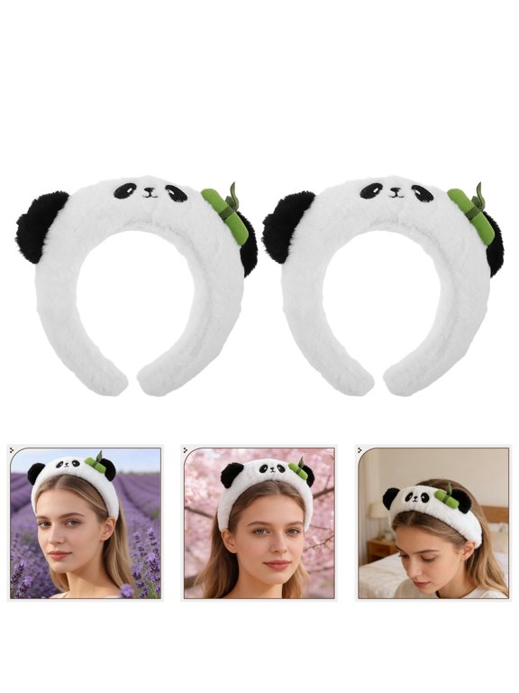 2-Pack Cute Panda Ear Plush Headbands Lightweight Animal Hair Hoops for Kids and Adults