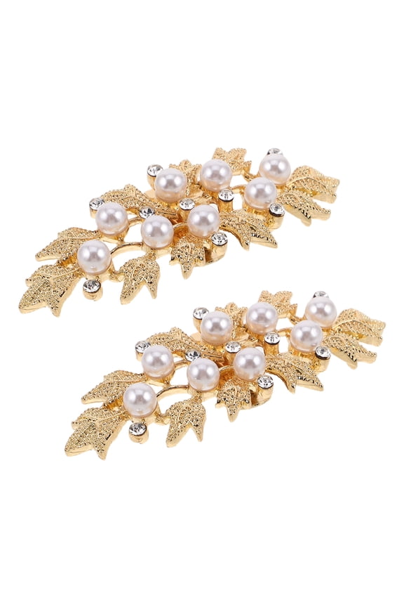 2Pcs Golden Flower Rhinestone Shoe Decorations with Detachable Clips for Wedding and Party Shoes
