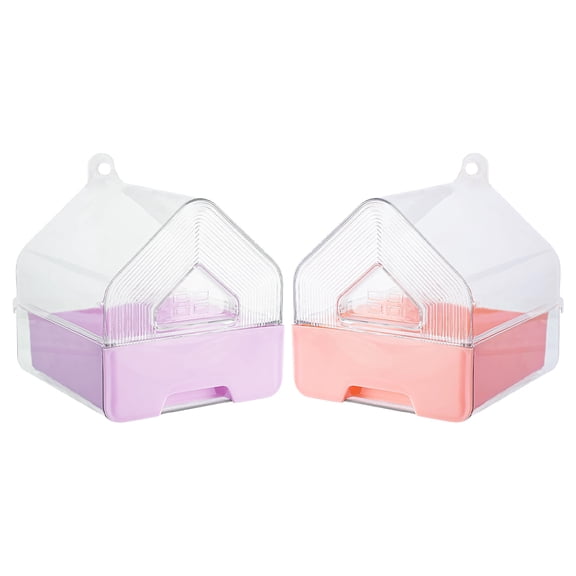 LITINKIMI 2Pcs Hanging Bird Bath Tub with Drawer Design for Parakeets and Cockatiels Transparent Cage Accessory