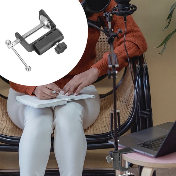 LITINKIMI 2Pcs Table Mounting L Clamp Black Adjustable Metal Desk Clips with Silicone Padding