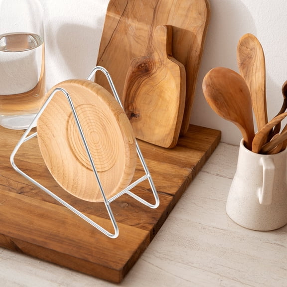 LITINKIMI 2Pcs Natural Color Metal Triangle Plate Stand Holder for Kitchen Cabinet Storage