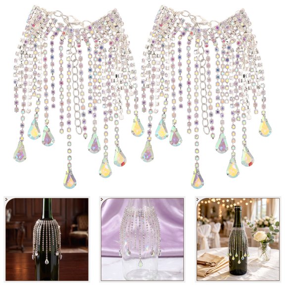 LITINKIMI Set of 2 Multi-Color Wine Bottle Tassel Charms with Rhinestone Fringe for Party and Event Decoration