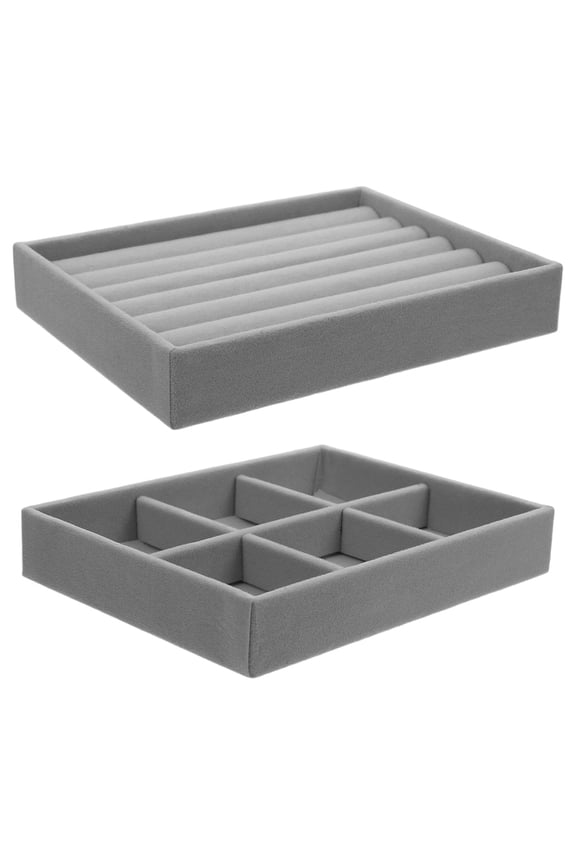 2Pcs Portable Grey Ring Case Organizer with Soft Surface and Removable Compartments