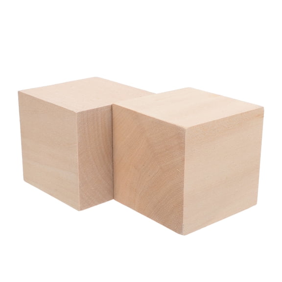 LITINKIMI 2Pcs Small Basswood Wood Blocks for Crafting Unfinished Light Yellow Carving Cubes