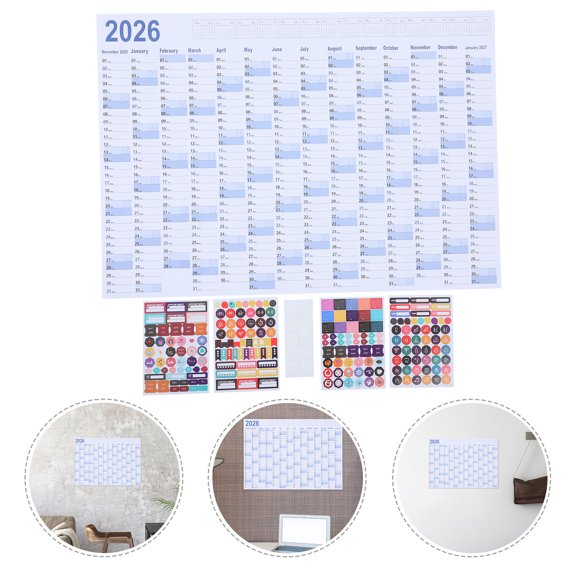LITINKIMI 2Sets 2026 Jumbo Wall Calendar Blue Minimalist Yearly Planner for Work Events and Home Display