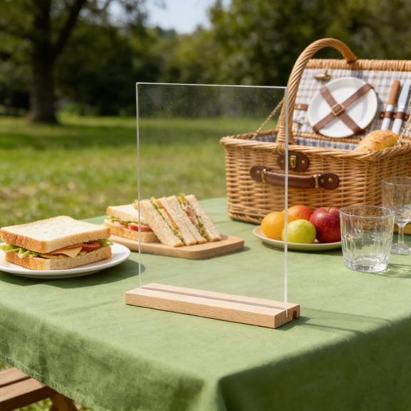 LITINKIMI 2-Pack Clear Acrylic Menu Holders with Wooden Base for Tabletop Flyer and Photo Display Stands