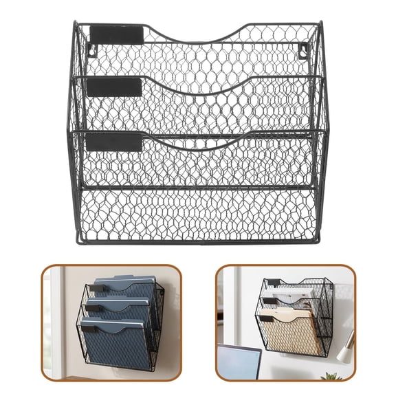 LITINKIMI 3 Tier Wall Mounted File Organizer Black Metal Mesh Mail Sorter for Office Use