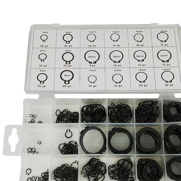 LITINKIMI External Snap Ring Assortment 18 Sizes Carbon Steel for Repair in Storage Case 300Pcs