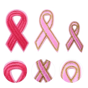 LITINKIMI 30Pcs DIY Pink Ribbon Embroidered Patch Stickers for Garment Craft Projects