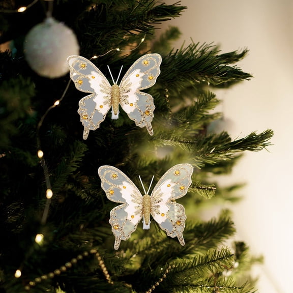 LITINKIMI Set of Iron Monarch Butterfly Christmas Tree Ornaments with Sparkling Glitter Holiday Decorations