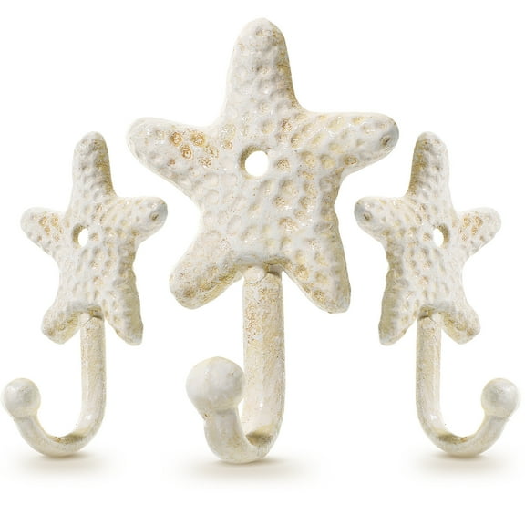 LITINKIMI 3pcs Cast Iron Star Fish Beach Themed Wall Hooks, Retro Coastal Wall Hanger Towel Holder for Bathrooms Kitchen Bedroom Hotel Pool Coats