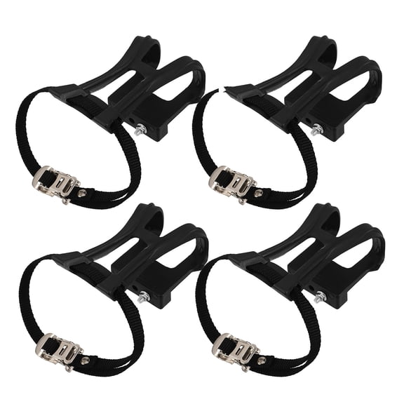 LITINKIMI 4Pcs Adjustable Black Nylon Toe Clips Pedal Cage for Exercise Bike and Mountain Bike