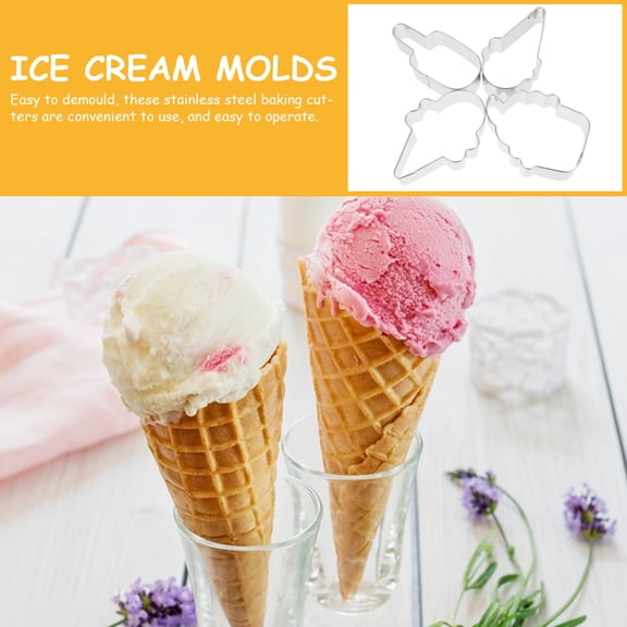 LITINKIMI 4Pcs Metal Cookie Cutter Set Stainless Steel Ice Cream Shape for Baking Home Use