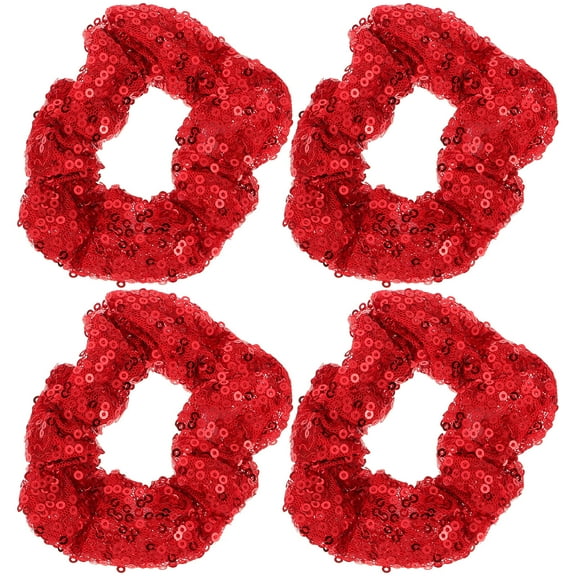 LITINKIMI 4Pcs Red Hair Scrunchies with Sequin for Christmas and