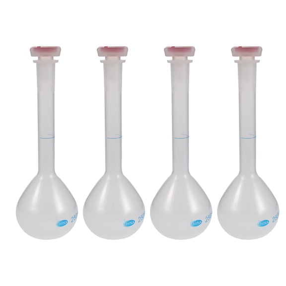 LITINKIMI 4Pcs Reusable Plastic Volumetric Flask with Plug Cap Clear for Chemistry Lab Use