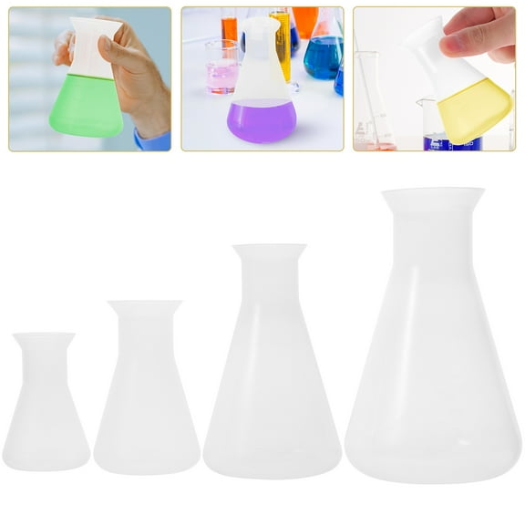 LITINKIMI 4Pcs Science Erlenmeyer Flask Transparent Glass Laboratory Flask with Scale
