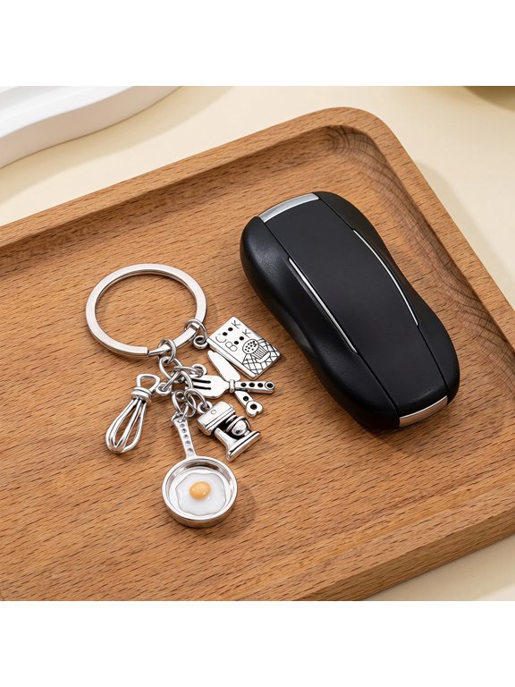 4pcs Chef Keychain Stainless Steel Silver Charm for Kitchen Lovers