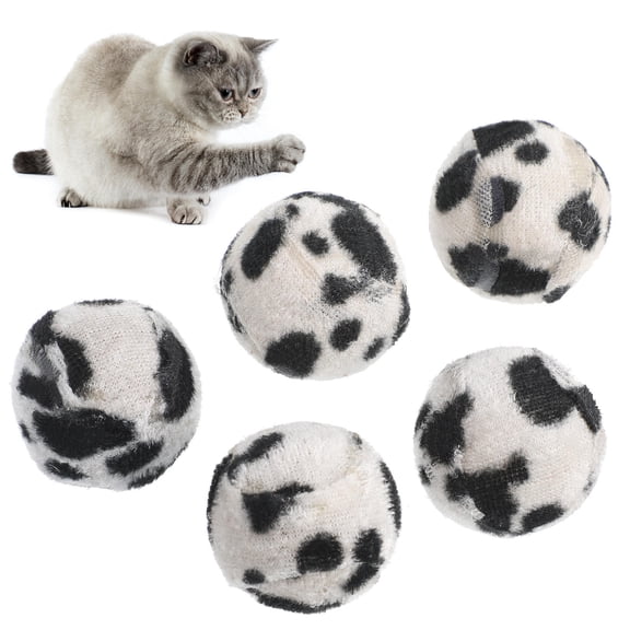 LITINKIMI 5 Wrapped Tennis Cat Toys, Plush Leopard Print for Kittens and Cats