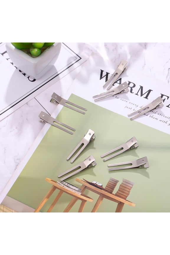 50Pcs Plated Silver Electroplated Double Prong Hair Clips for Curl Setting and Styling
