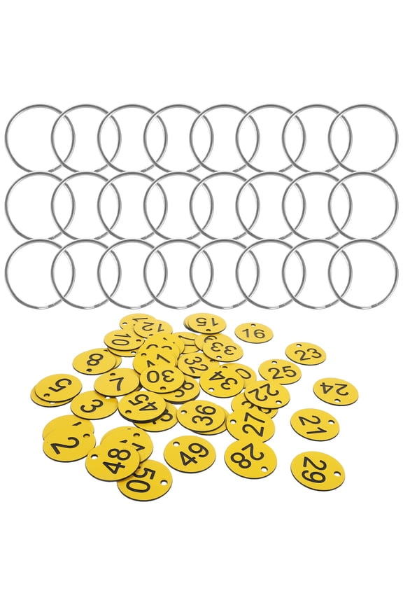 50Sets Yellow Acrylic Key Tag with Metal Ring for Hanging Marking Number Identification