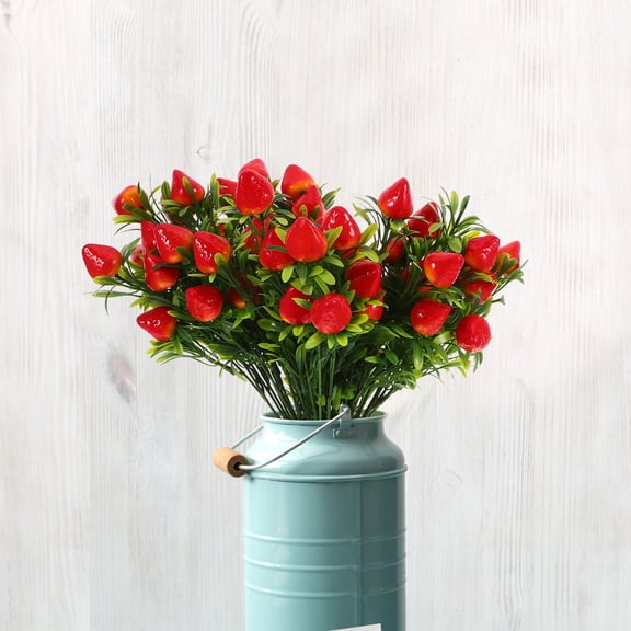 LITINKIMI 5pcs Artificial Strawberry Branches with Realistic Faux Fruit Flowers, Fake Strawberry Bouquet for Home, Wedding, Table Decor