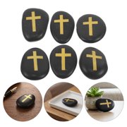 LITINKIMI Set of 6 Black Polished Cross Stones for Prayer, Devotion, Inspirational Faith Keepsakes and Spiritual