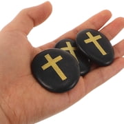LITINKIMI Set of 6 Black Polished Cross Stones for Prayer, Devotion, Inspirational Faith Keepsakes and Spiritual