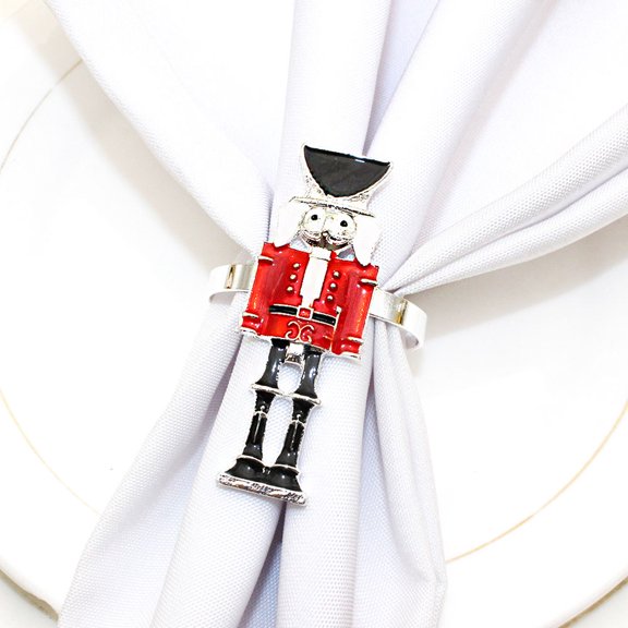 LITINKIMI 6Pcs Elegant Plated Silver Nutcracker Napkin Rings Christmas Holiday Decorative Napkin Buckles
